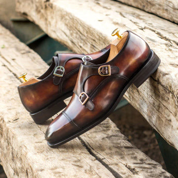 Brown Leather Aarau Toe Cap Monk Straps