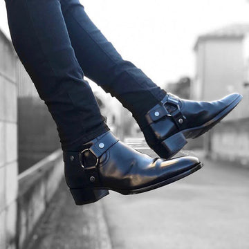 Black Leather Ravien Harness Chelsea Boots