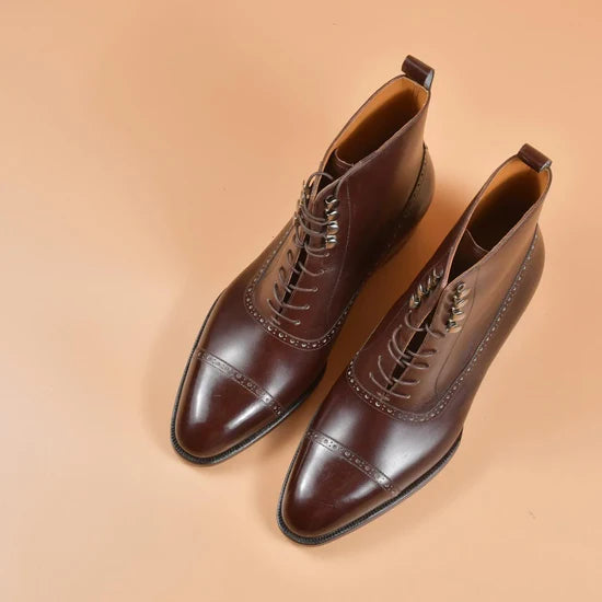 Brown Leather Barletta Lace Up Brogue Oxford Boots - Boots