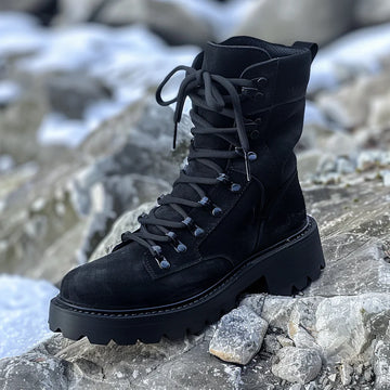 Black Suede Leather Cosimo Combat Boot