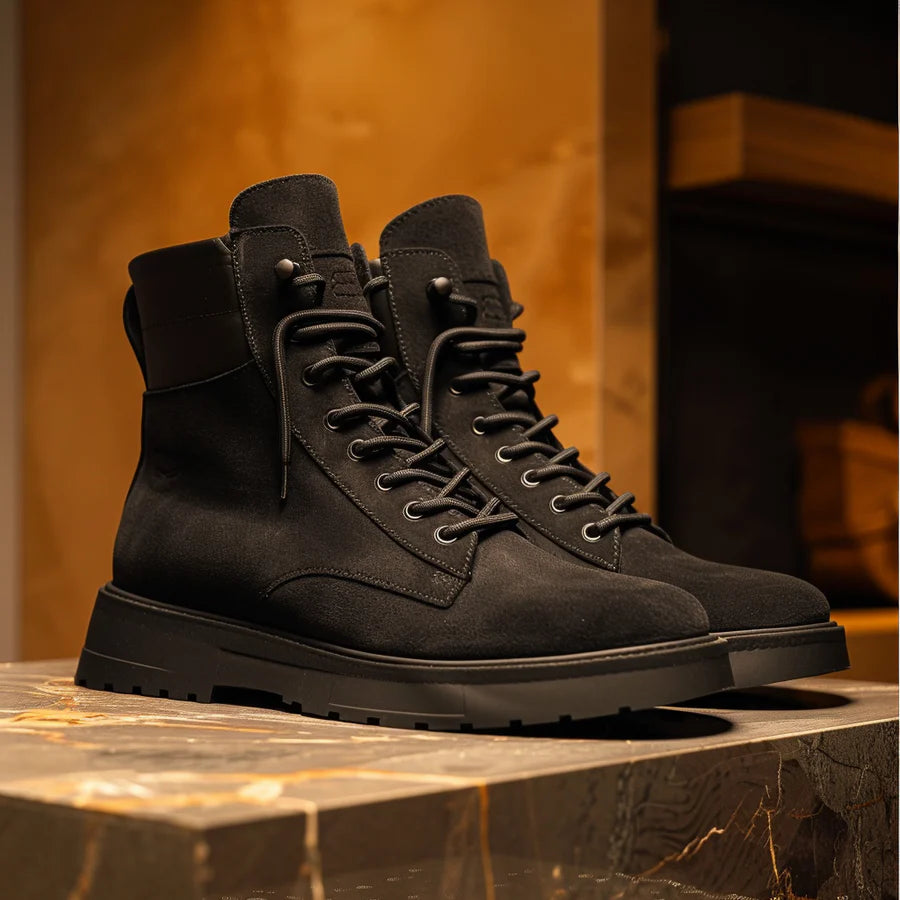 Black Nubuck Leather Celso Combat Boot