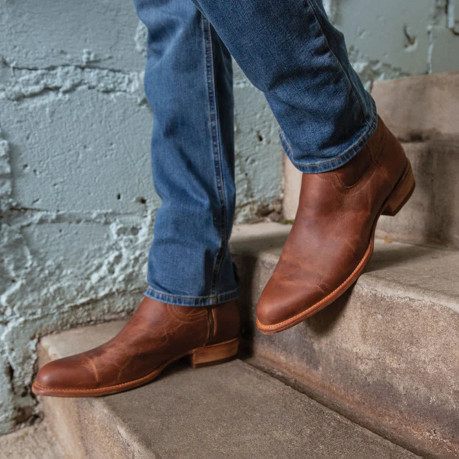 Tan Leather Barstow Slip On Zipper Western Cowboy Boots