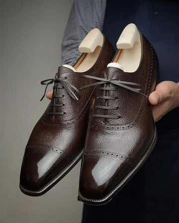 Brown Leather Althea Brogue Toe Cap Oxfords - Formal Shoes