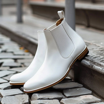 White Leather Belgrave Slip-On Chelsea Boots