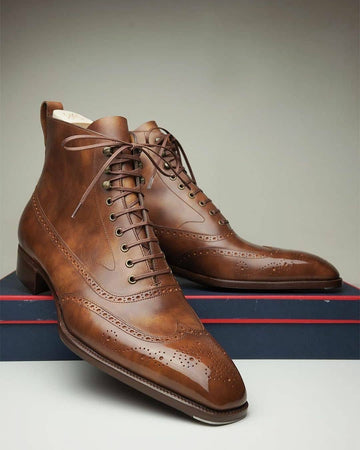 Tan Leather Dawson Brogue Lace Up Boots